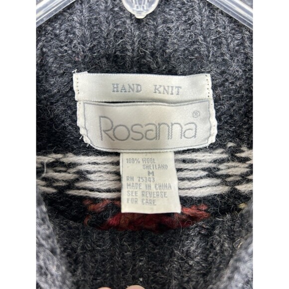 Nordic Traditional Hand Knit Shetland Wool Pullover Fair Isle Gray Rose Size M - Picture 9 of 9